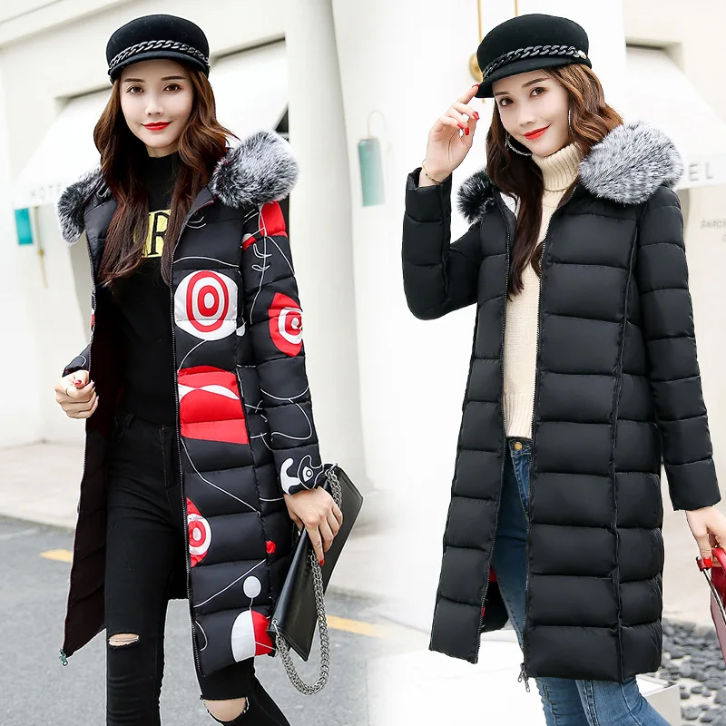 

2019 New Style Cotton-padded Jacket Double-sided Wear Large Size WOMEN'S Wadded Jacket Women's Mid-length Large Fur Collar Cotto