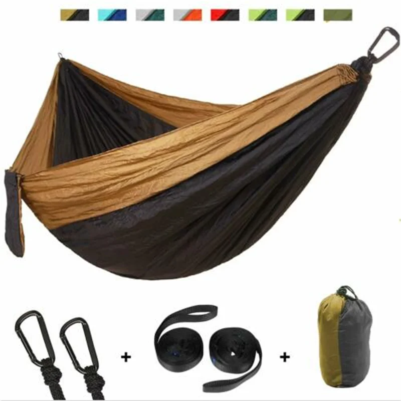 camel black Открытый двойной Кемпинг гамак качели стул подвесной нейлон 210 т палатка с сумкой для хранения 260*140 см - Цвет: camel black