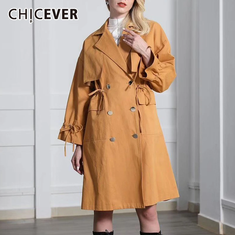 CHICEVER/Женская куртка на шнурках с бантом, воротник с лацканами, длинный рукав большого размера корейский ветровка, Женская мода, новинка