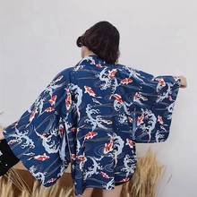 Женская японская традиционная юката для молодых девушек, повседневное кимоно с рукавом 3/4, банное платье, свободное Quimono, женская верхняя одежда с милым принтом, топы