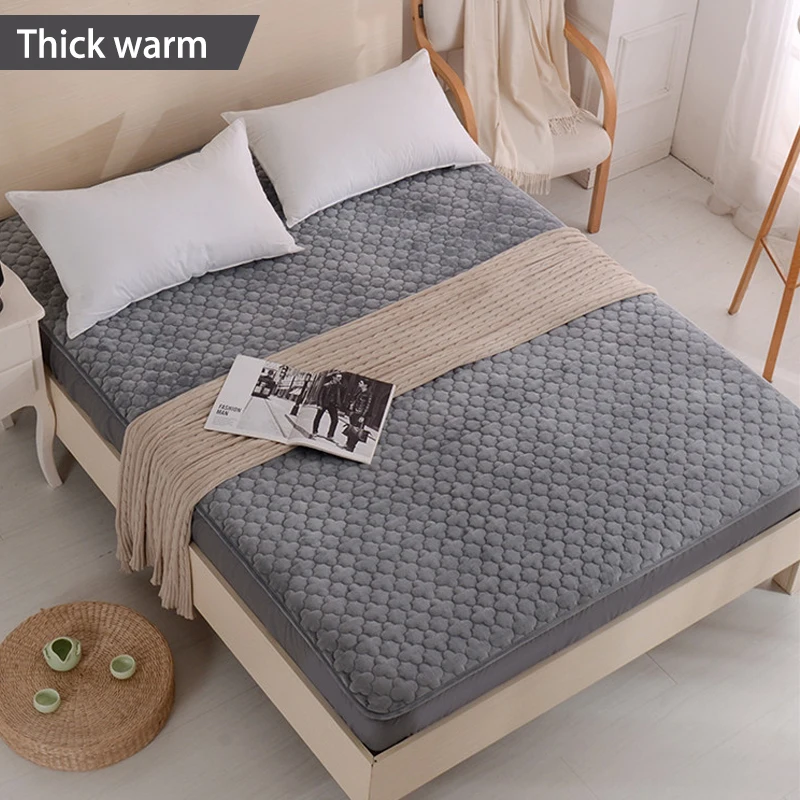 

OLOEY Crystal velvet Solid Color bed fitted Sheet Mattress Cover Inner layer with cotton Four Corners bed sheets