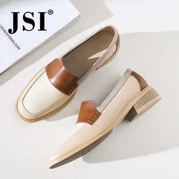 

JSI Women Shoes Square Heel Mixed Colors Slip-On Ladies Mules Spring Autumn Med Heels Genuine Leather Soft Women Shoes jo332