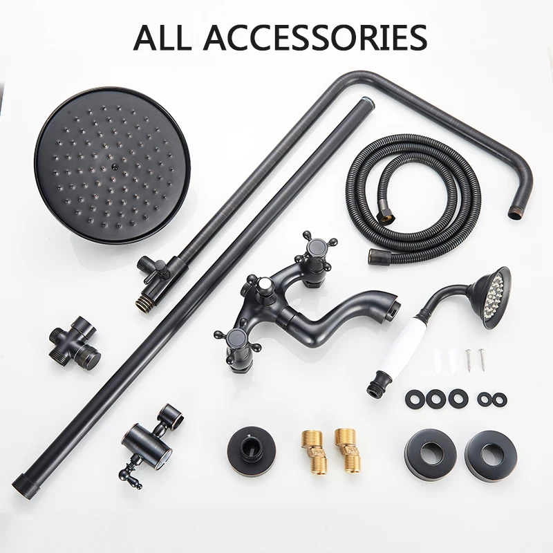 Смеситель для душа 8 &quot черный бронзовый настенный с двойной ручкой излив на