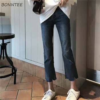 

Jeans Women Harajuku Split Ankle Length Streetwear Loose Straight Simple All-match Boyfriend Womens Leisure Trendy Denim Jean