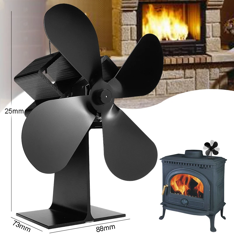 

4 Blade Heat Powered Stove Fan Log Wood Burner Ecofan Quiet Black Home Fireplace Fan Efficient Heat Distribution