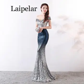

2020 Sexy Sequin Maxi Dress Women Sexy Evening Party Dress Slash Neck Elegant Vestido de fiesta