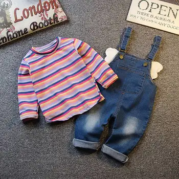 

Autumn Baby Clothes Girls Boys Wings Design Long Sleeve Striped Print Blouse Girl Tops Suspenders Pants Casual Outfits Baby Set