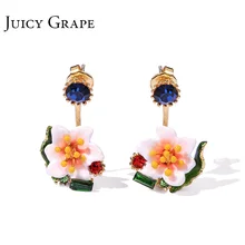 Сочный виноград ручная роспись глянцевое покрытие цветок женские серьги маленький свежий цветок серьги