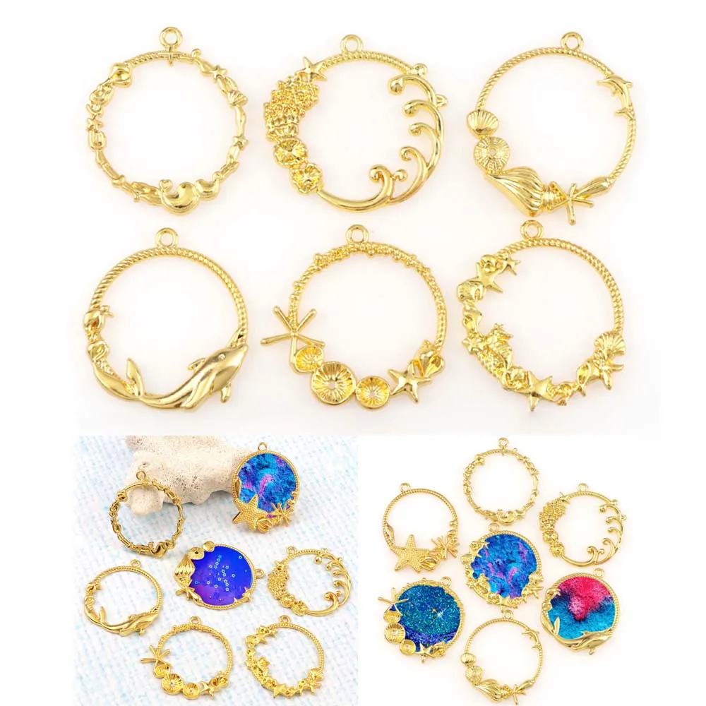 2-pcround-estrela-lua-flor-peixe-quadro-de-metal-pingente-cor-ouro-resina-uv-charme-planeta (2)