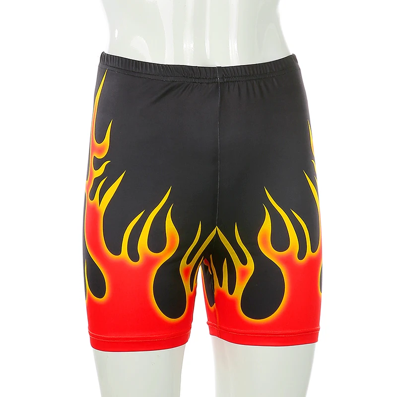 HEYounGIRL с принтом пламени байкерские шорты и топ для фитнеса Harajuku повседневные наряды Дамский осенний спортивный костюм Женская мода уличная одежда