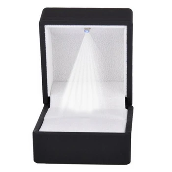 

Rings Display Box Storage Soft Velvet Tray Case Holder Stand Display Storage Box Show Jewelry Organiser LED Light Ring Box Black