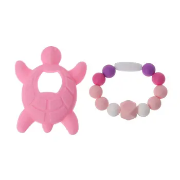 

2Pcs Turtle Silicone Teether Nursing Bracelet Set Baby Shower Gifts Teething Toy R9UE