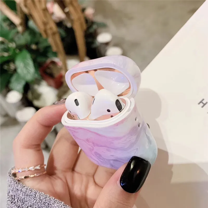 Защитный чехол с мраморным рисунком для беспроводной Bluetooth гарнитуры AirPods