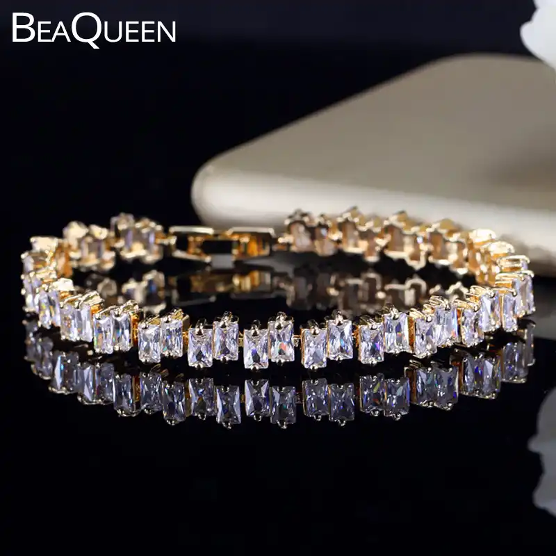 BeaQueen брендовые золотистые браслеты с кубическим цирконием класса ААА багет