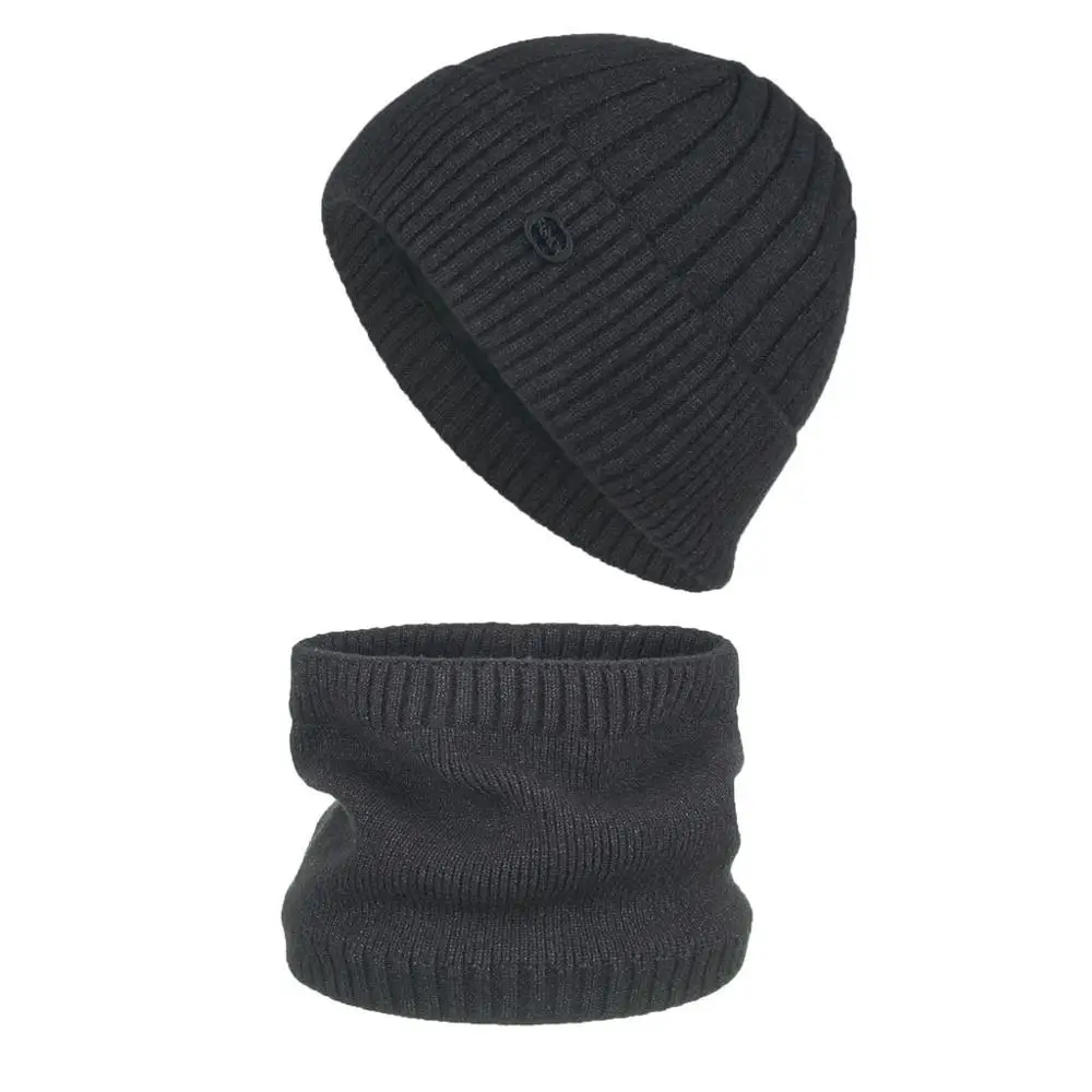 RoxCober Skullies Beanies зимняя вязаная шапка бини зимний теплый шарф головные уборы для мужчин и женщин шапки брендовые маска капота брендовые кепки - Цвет: Dark Gray Set