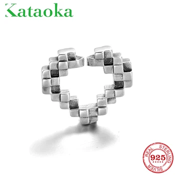 

Hot sale High quality 925 Sterling Silver Square stacked hearts beads fit Hard Rubber Bracelets Fashion accessories for women