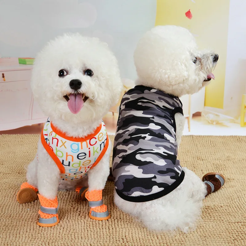 Мультфильм летняя куртка для Собаки Одежда для питомцев, собачий футболка тонкий срез милый Йоркширский удобная одежда для кошки поставки