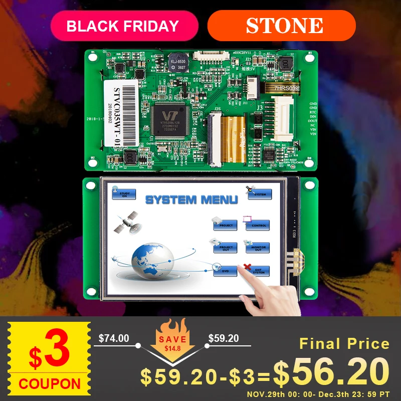 

3.5 inch RS232 UART LCD Display with Controller Board + Software + Touch Panel