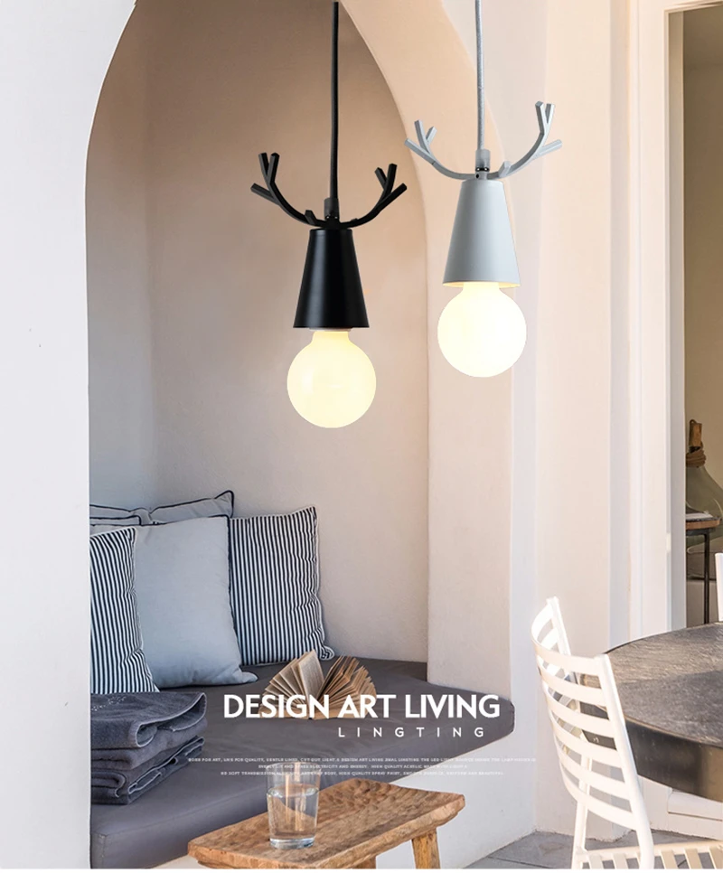 Moderno Cervos Pingente Luzes Natal Chifres Pendurado Lâmpadas Macaron Crianças Quarto Casa Luminárias Decoração 1 High Quality Luzes e Iluminação