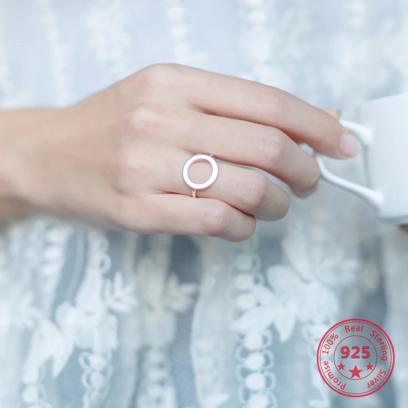 

Real 100% 925 Sterling Silver Geometric Hollow Round Adjustable Ring Minimalist Fine Jewelry For Women Party Punk Accessories