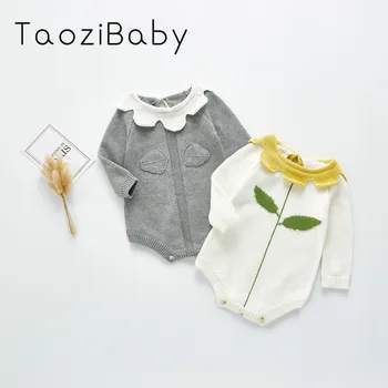 

Baby Bodysuit Spring And Autumn Lotus Collar Knitted Long Sleeve Bodysuit For Girls 2020 New Baby Clothes