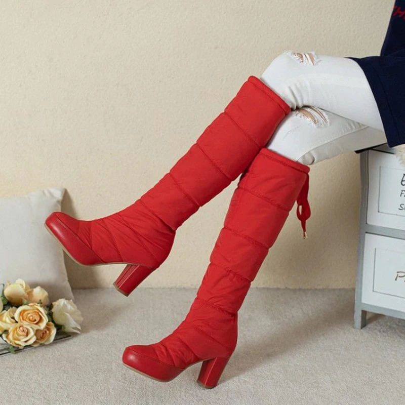 

Сапоги на высоком каблуке для снежной погоды, большие красные свадебные сапоги, зимние хлопковые сапоги, большие модные женские теплые сапоги, индивидуальная обувь для отдыха