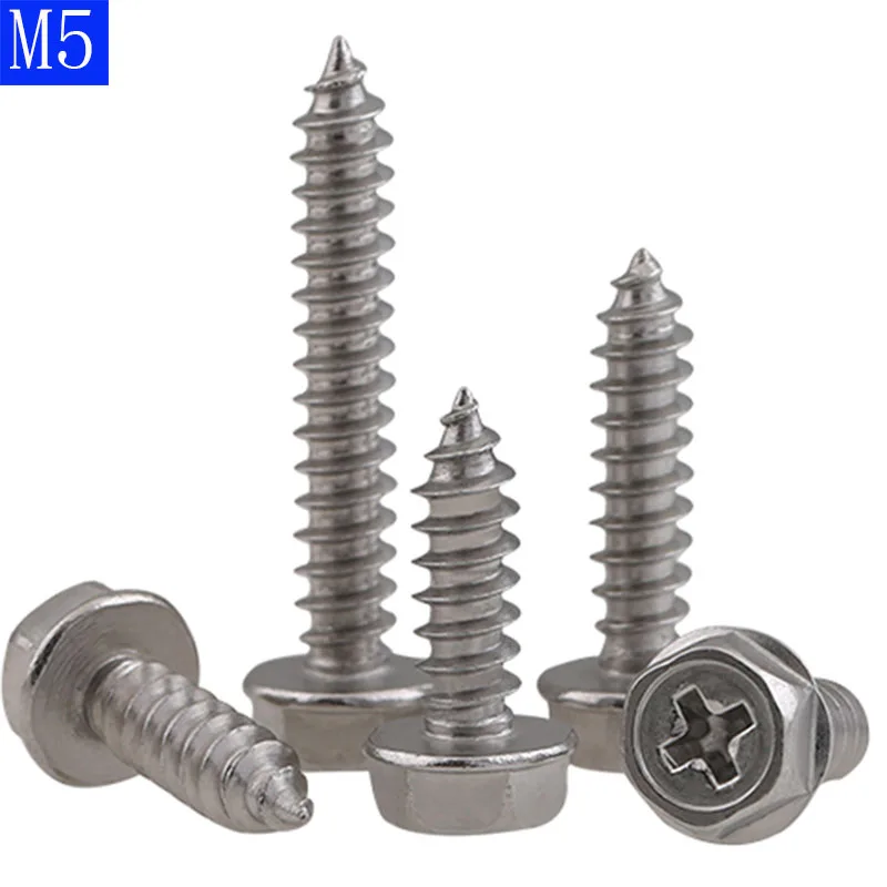 

M5 Phillips Hex Washer Head Self Tapping Screws A2 304 Stainless Steel nut new