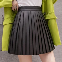 Женские юбки из искусственной кожи; сезон осень-зима; мини-юбка с высокой талией; цвет черный, абрикосовый; плиссированные юбки; женская уличная одежда на молнии в винтажном стиле; W286