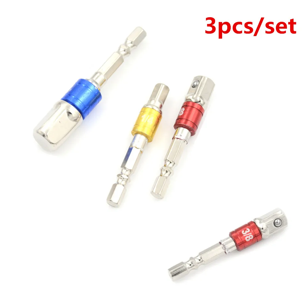 3pcs/set  1/4" 3/8" 1/2" Anti-Slip Steel Electric Screw Drive Screwdriver Bitr Set Hex Shank Single Head Power Tools