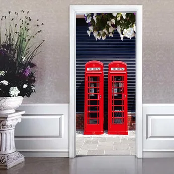 

Sticker On The Door Self Adhesive Telephone Booth Wallpaper For Doors Diy Print Art Pictures Home Decor Mural Renovation Decal