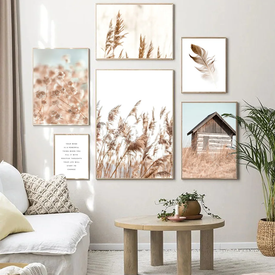Wall-Art-Canvas-Painting-Beige-Reed-Cotton-Plant-Leaves-Nordic-Posters-And-Prints-Landscape-Wall-Pictures