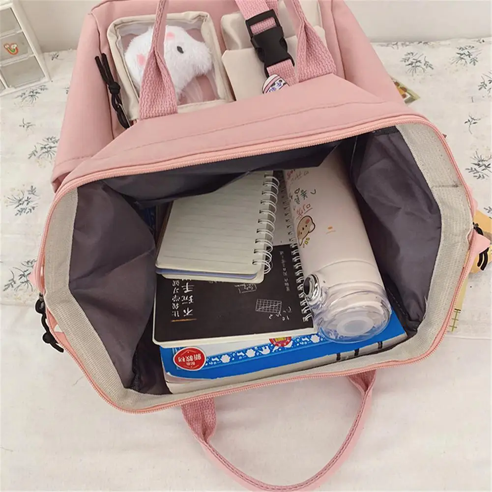 2021 Pink Backpack Women Waterproof Candy Colors Backpacks Kawaii Backpack With Kawaii Pin Teenage Girl Cute Travel Rucksack