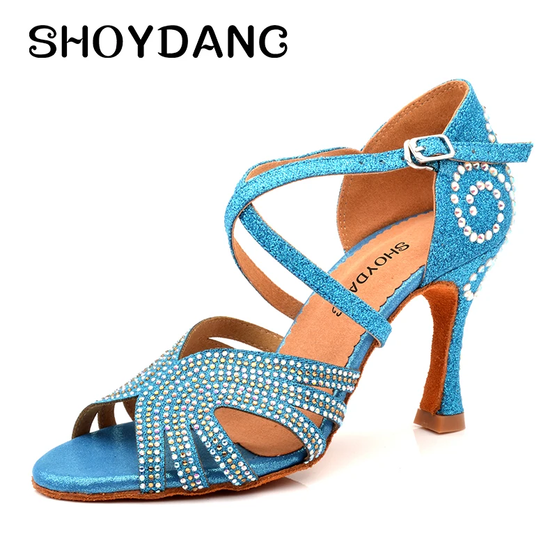 New Flash Gold Latin Dance Shoes Ladies High Heel Rhinestone Indoor Soft Bottom Performance Ballroom Girls Party | Спорт и