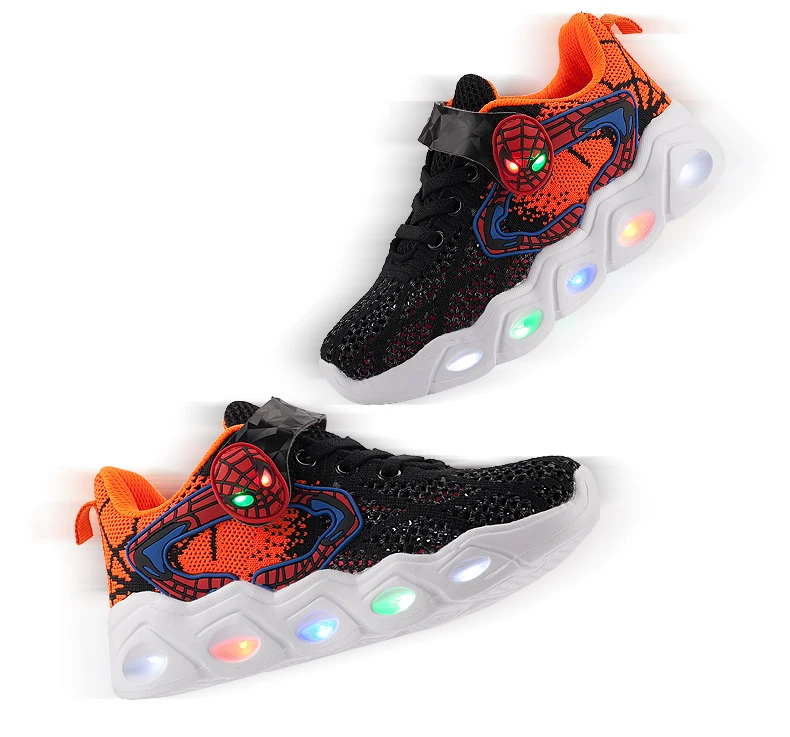 TuYao Boys Luminous Shoes Girls Glowing Spiderman Shoes Toddler Casual Bright Sneaker LED light up soft shoes for big kids