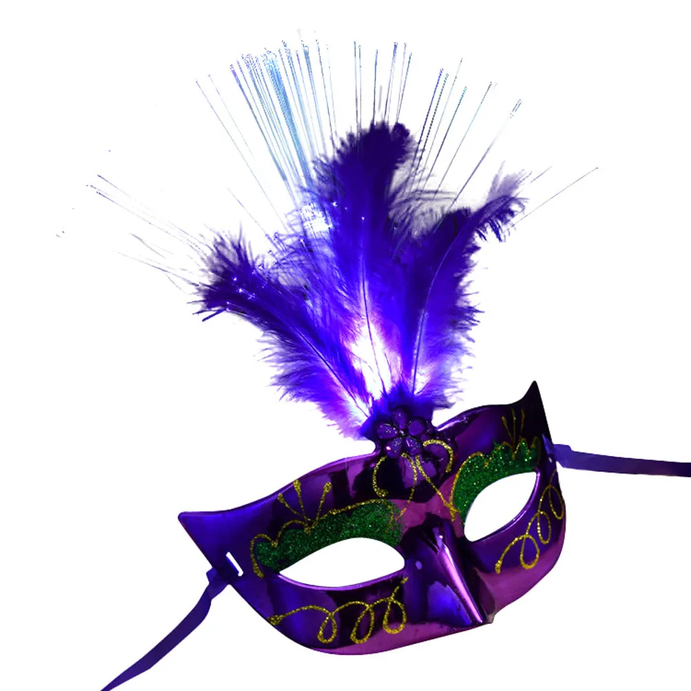 Women Venetian LED Christmas Party Mask,Fancy Dress Party Princess Feather Fiber Masks,Music Party Christmas Halloween Light Up Mask Hot Pink 
