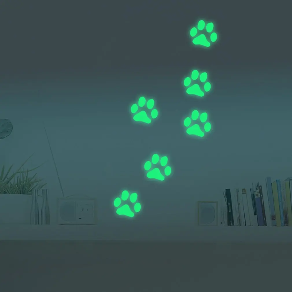 

Cute Cat Dog Footprint Luminous Switch Decals Bedroom Glow In The Dark Home Decor Fluorescent Wall Stickers Vinyl Wallpaper