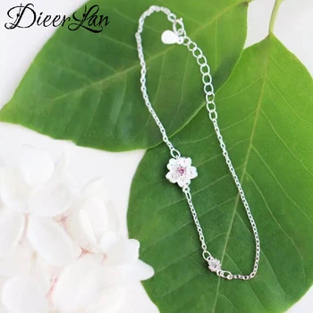 

Brand Fashion 925 Sterling Silver Pink Flower Bracelets for Women Chains Bracelets Summer Beach Jewelry