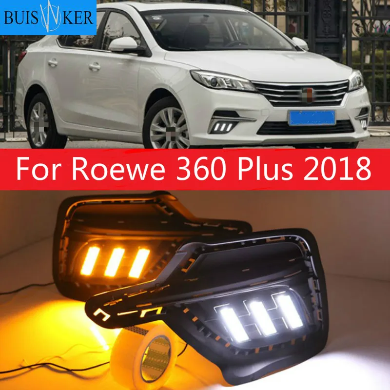 

Для Roewe 360 Plus 2018 светодиодные дневные ходовые огни DRL Противотуманные фары с желтым указателем поворота