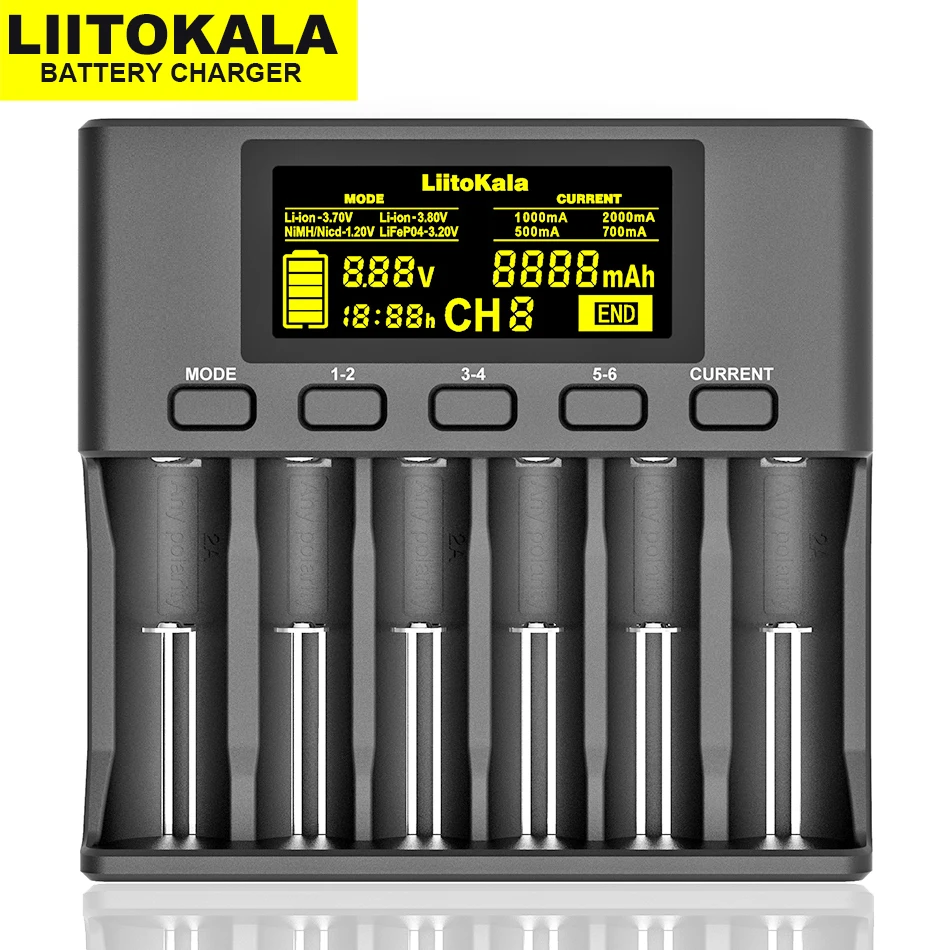 

LiitoKala Lii-S6 Lii-S4 Lii-S2 18650 battery Charger 2-6 Slot Auto-Polarity Detect For 3.7V 26650 21700 32650 1.2V AA AAA