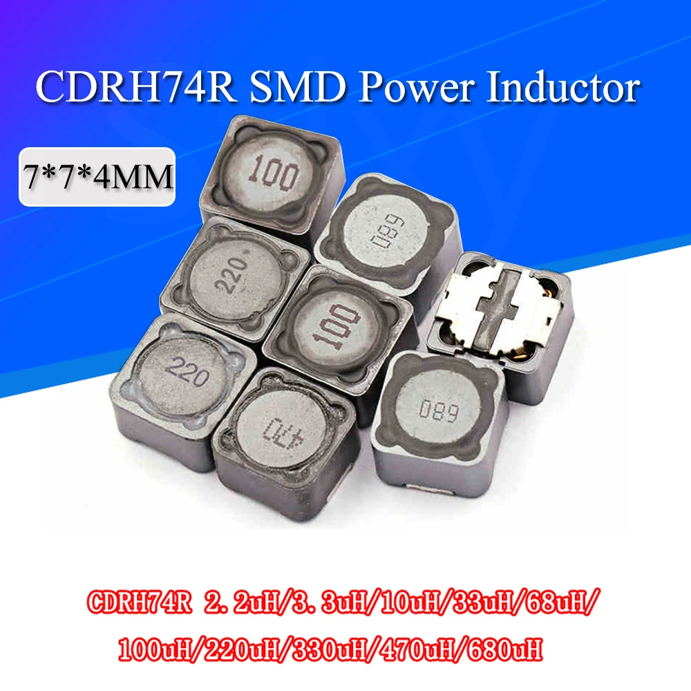 Power Inductor Fixed Inductor SMD Inductor 5PCS CDRH74R Inductance Wire Wound Chip Shielded Inductor 2.2/3.3/4.7/10/22/33/47/68/100/220/330/uh 7*7*4mm SMD Power Inductor