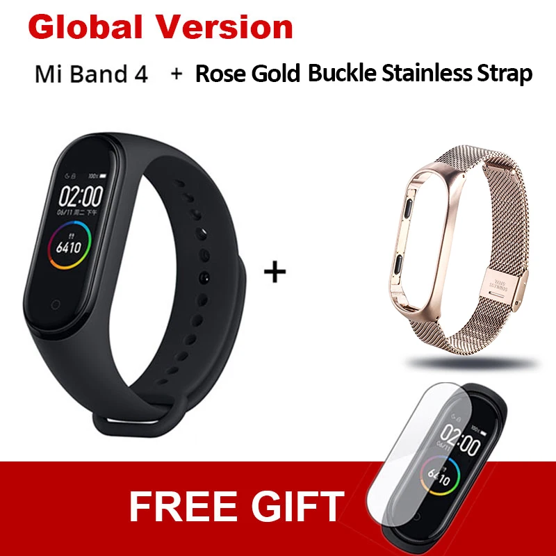 GL Add RGOLD Buckle Xiaomi mi Band 4 новейший mi band 4 Mp3 музыкальный цветной экран фитнес частота сердечных сокращений Bluetooth 5,0 умные часы - Цвет: GL Add RGOLD Buckle