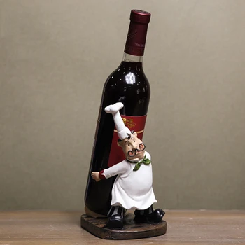 

Europe Retro Chef Figurines Wine Rack Ornaments Resin Wine Storage Holder Home Living Room Bar Wine Rack Decoration Gift
