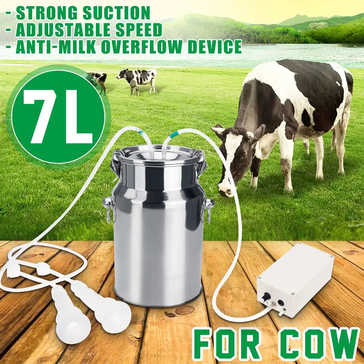 

7L Electric Milking Machine For Cow/Goat/Sheep Milking Machine 110V/220V Stainless Steel Vacuum Pump Farm Goat Cow Milker