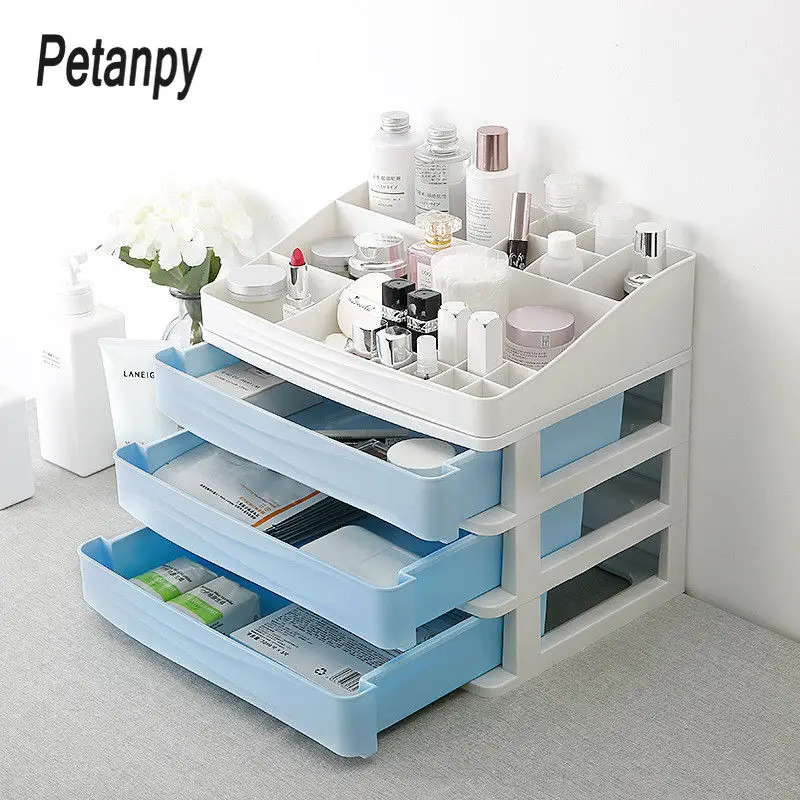 

Plastic Cosmetic Drawer Makeup Organizer Makeup Storage Box Container Nail Casket Holder Desktop Sundry Storage Case