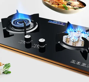 

Commercial 2 Pots Gas Stove Toughened Glass Integrated Cooktop Liquefied Gas LPG Fire Ranges Table Embedded Catering Equipment