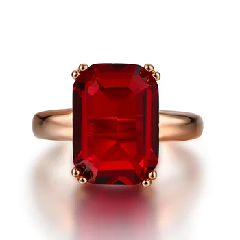 

New European and American popular square emerald red crystal rose gold female ring party gift