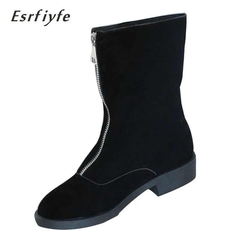 

ESRFIYFE 2020 New Autumn Winter Boots Flock Women Shoes Leopard Woman Ankle Boots Splicing Front Zipper Booties Large Size 34-50