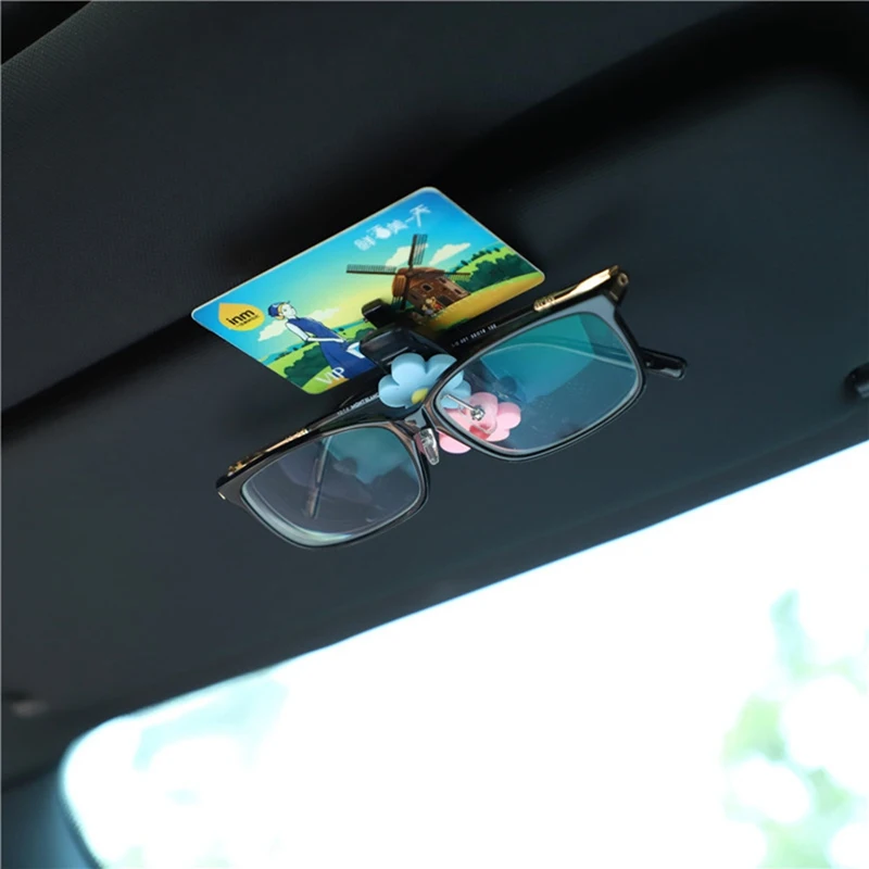 Car Cute Flower Sun Visor Sunglasses Eyeglasses Glasses Holder Clip Multi-Functional Ticket Clip Fastener Holder Accessories