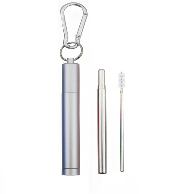 Eco-Friendly Portable Telescopic Stainless Steel Straw Set with Cleaning Brush and Case