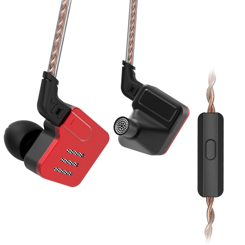 Red black Mic KZ BA10 гарнитура сбалансированная арматура драйвер 5BA HIFI бас наушники в ухо монитор наушники Спорт шумоподавление Металл AS10 ZST - Цвет: Red black Mic